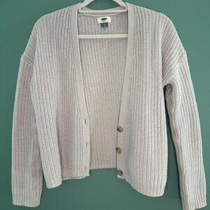 Old Navy Light Gray Knit V-Neck Cardigan - Medium